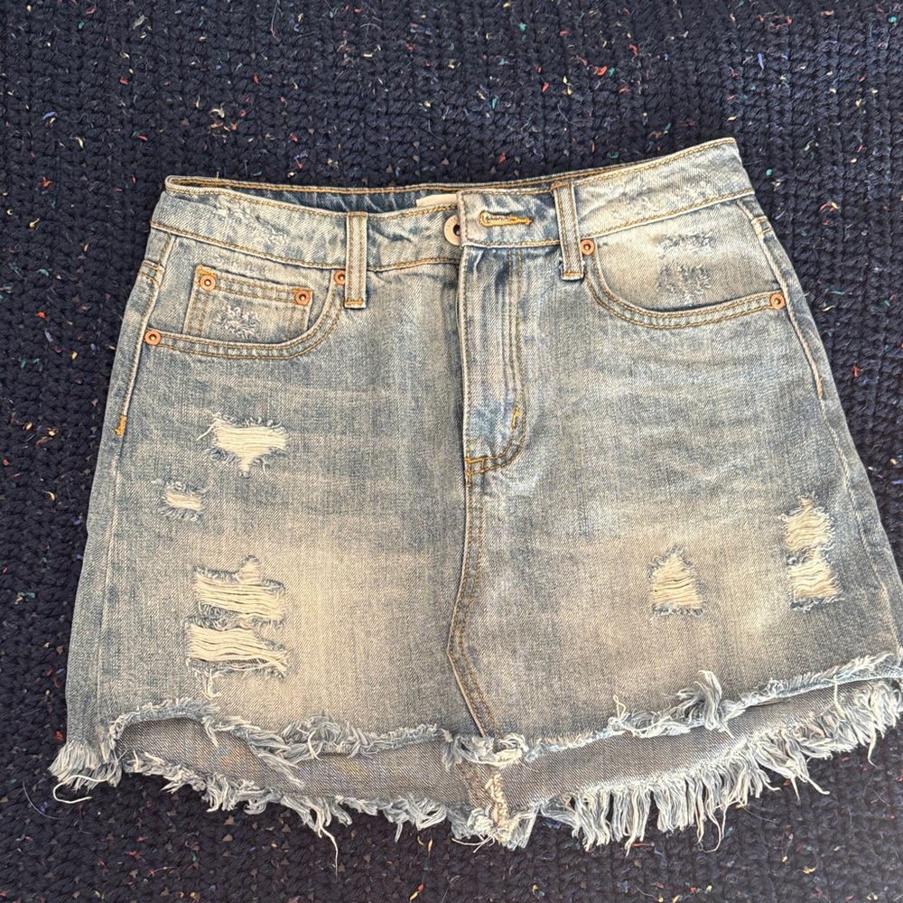 Dance & Marvel Light Blue Distressed Mini Skirt
